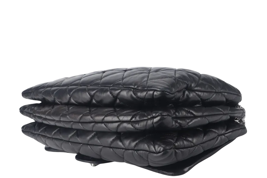 CHANEL 3 ACCORDION FLAP BAG (1390xxxx) BLACK LAMBSKIN GUNMETAL HARDWARE WITH CARD AND DUST COVER