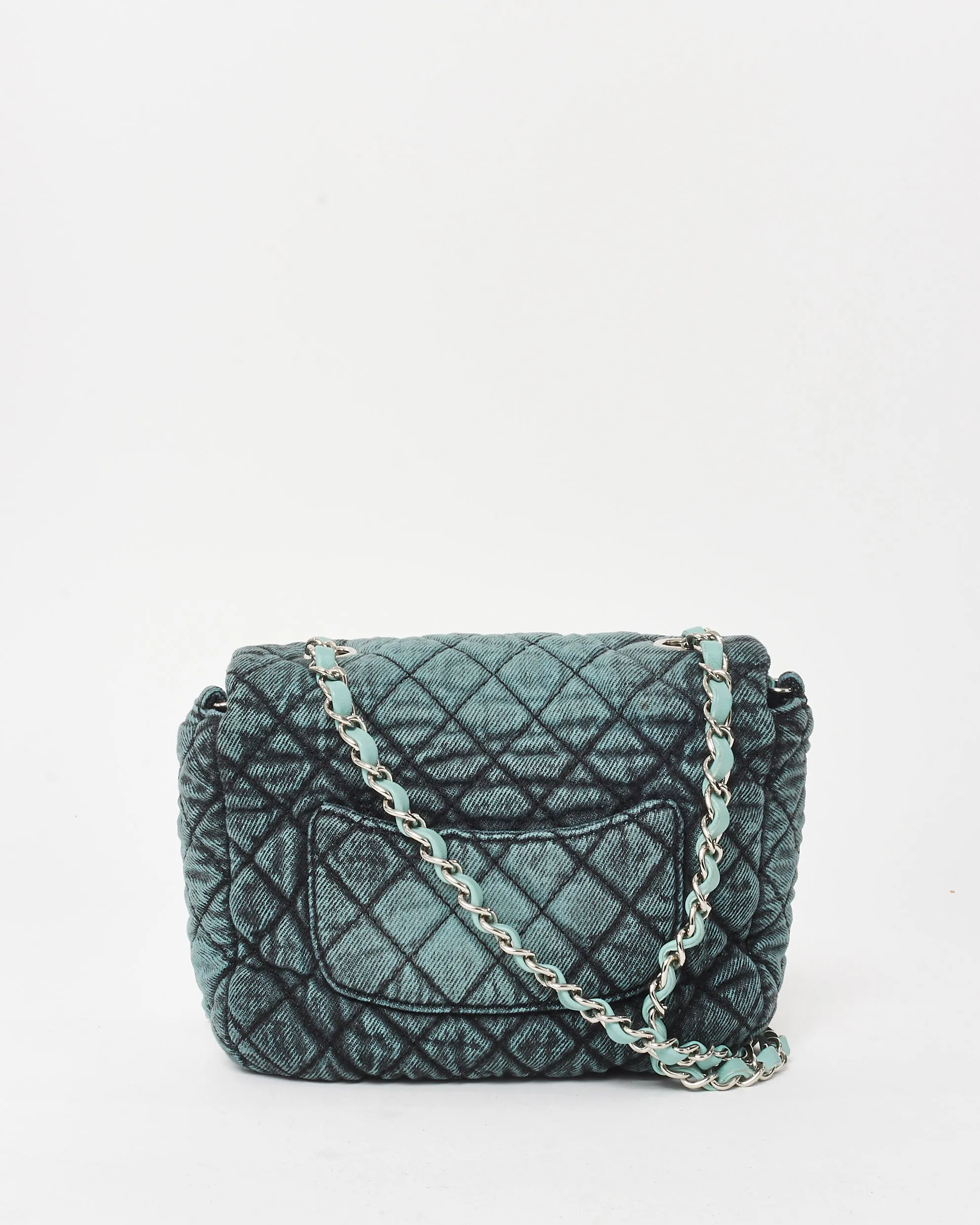 Chanel Acid Wash Blue Denim Mini Square Single Flap Bag