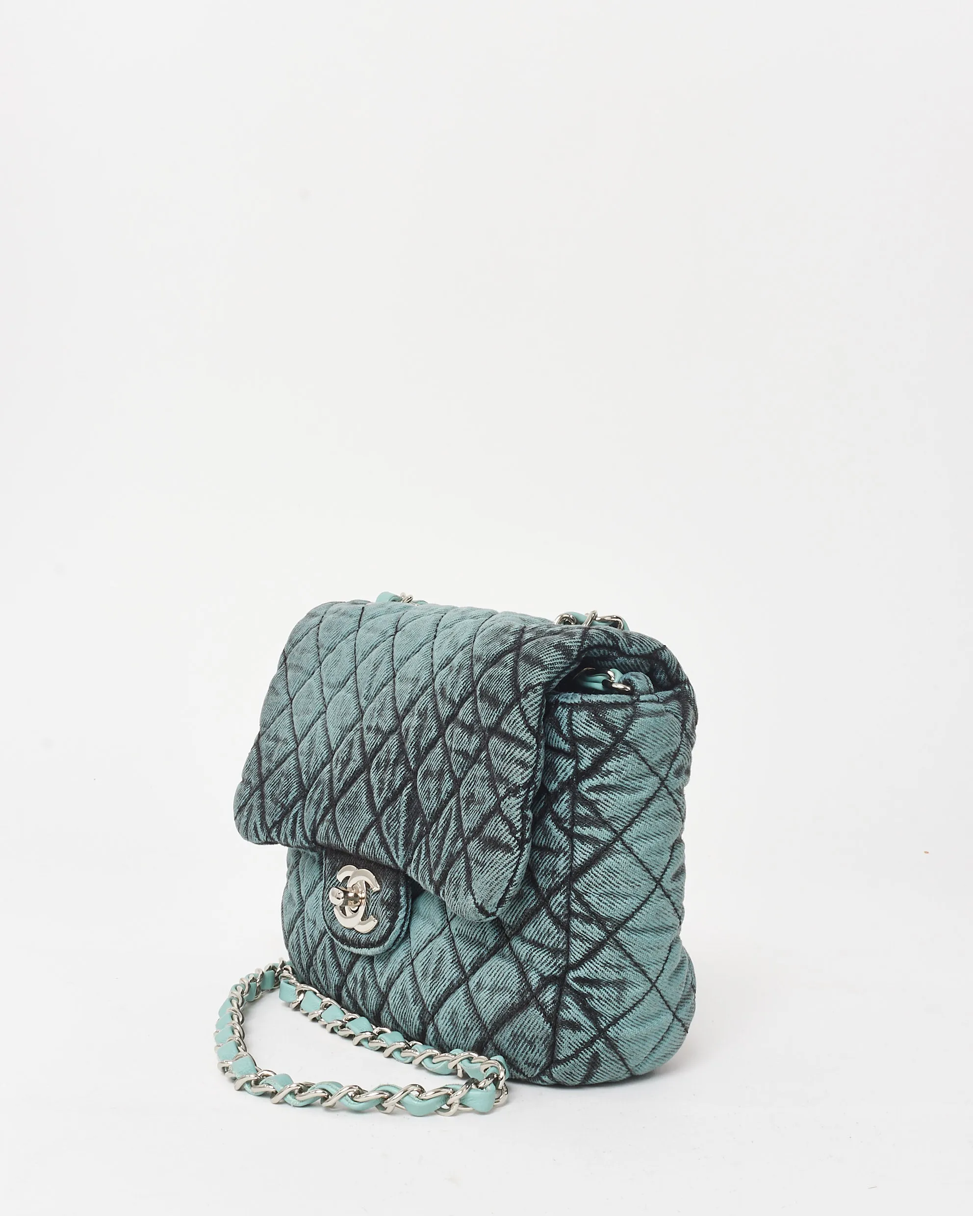 Chanel Acid Wash Blue Denim Mini Square Single Flap Bag