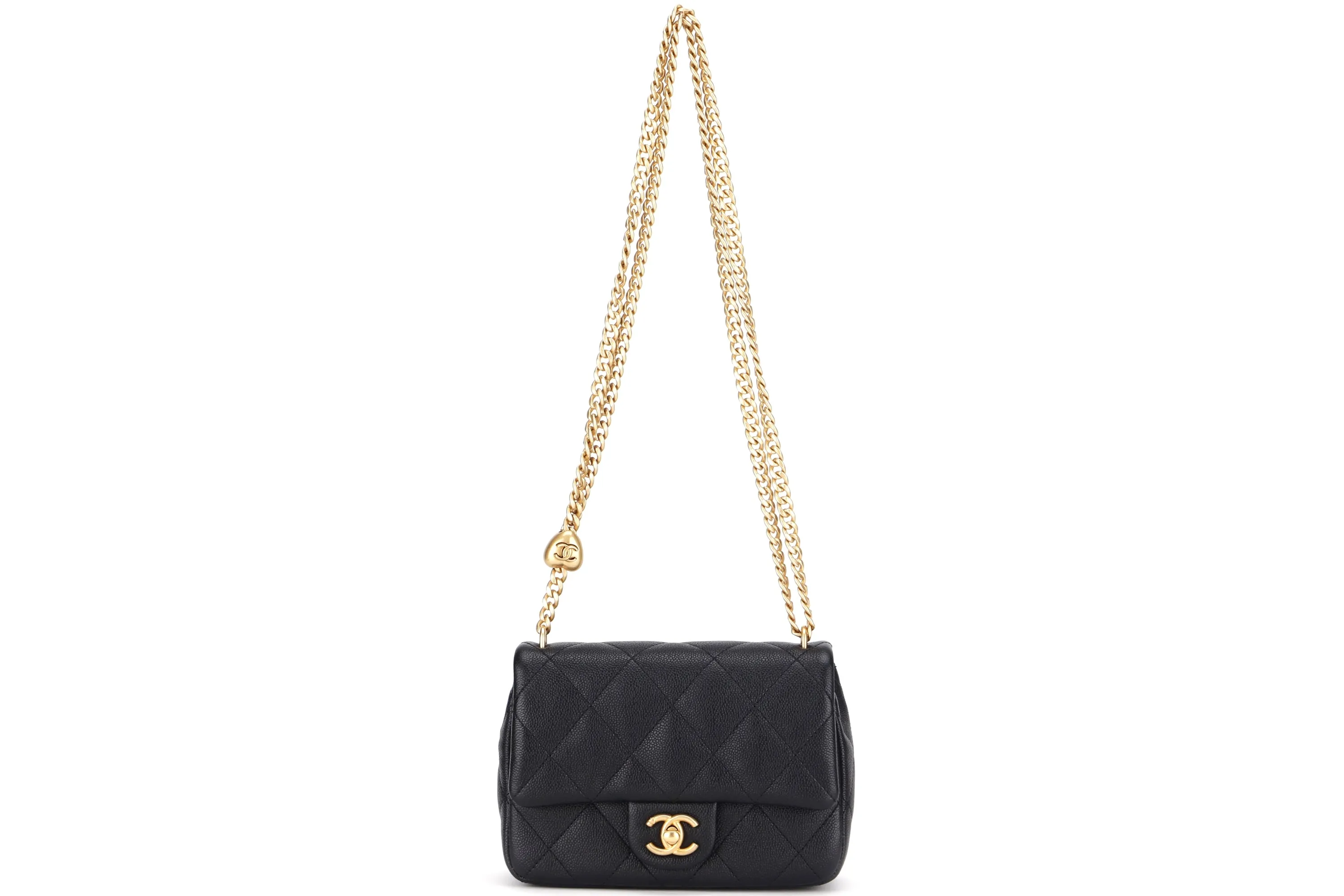 CHANEL AS3829 HEART CHAIN MINI FLAP [MICROCHIP (LGETxxxx)] BLACK CAVIAR GOLD HARDWARE, WITH DUST COVER & BOX