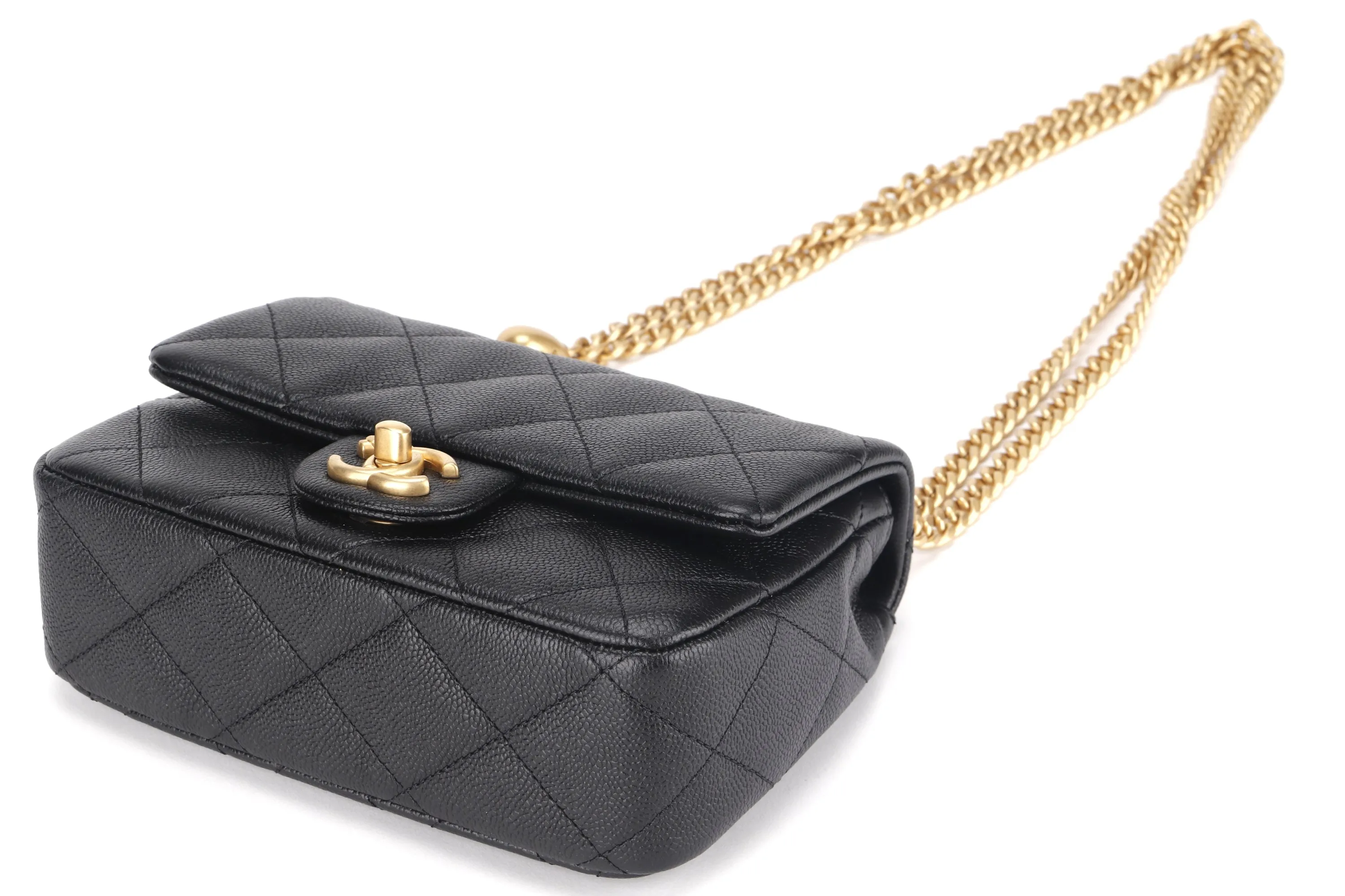CHANEL AS3829 HEART CHAIN MINI FLAP [MICROCHIP (LGETxxxx)] BLACK CAVIAR GOLD HARDWARE, WITH DUST COVER & BOX