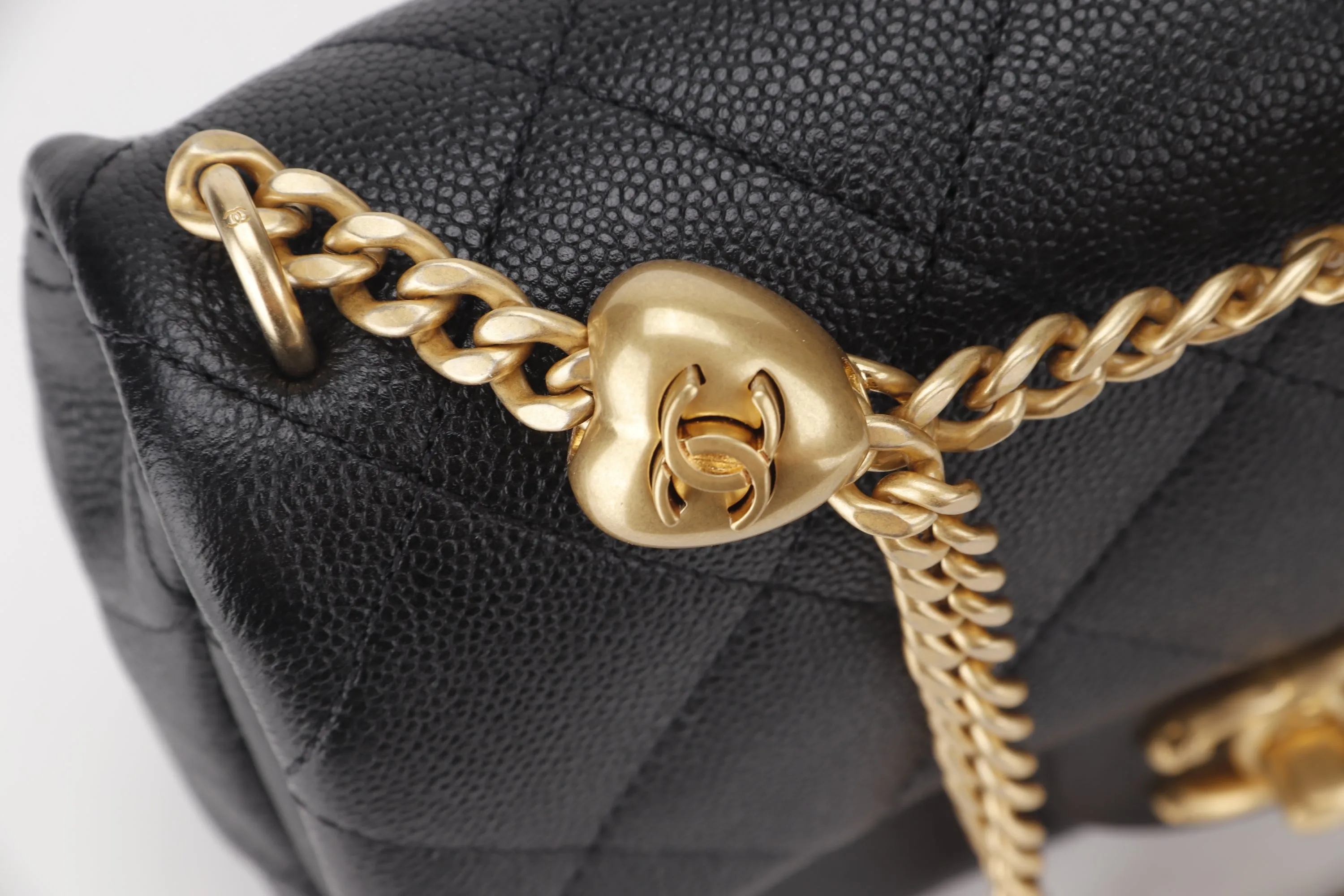 CHANEL AS3829 HEART CHAIN MINI FLAP [MICROCHIP (LGETxxxx)] BLACK CAVIAR GOLD HARDWARE, WITH DUST COVER & BOX