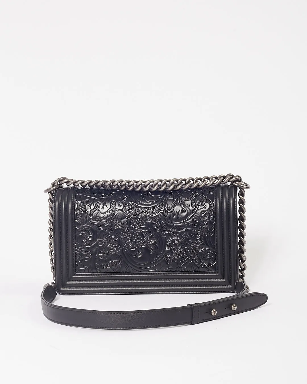 Chanel Black Lambskin Leather Jacquard Dallas Medium Boy Bag
