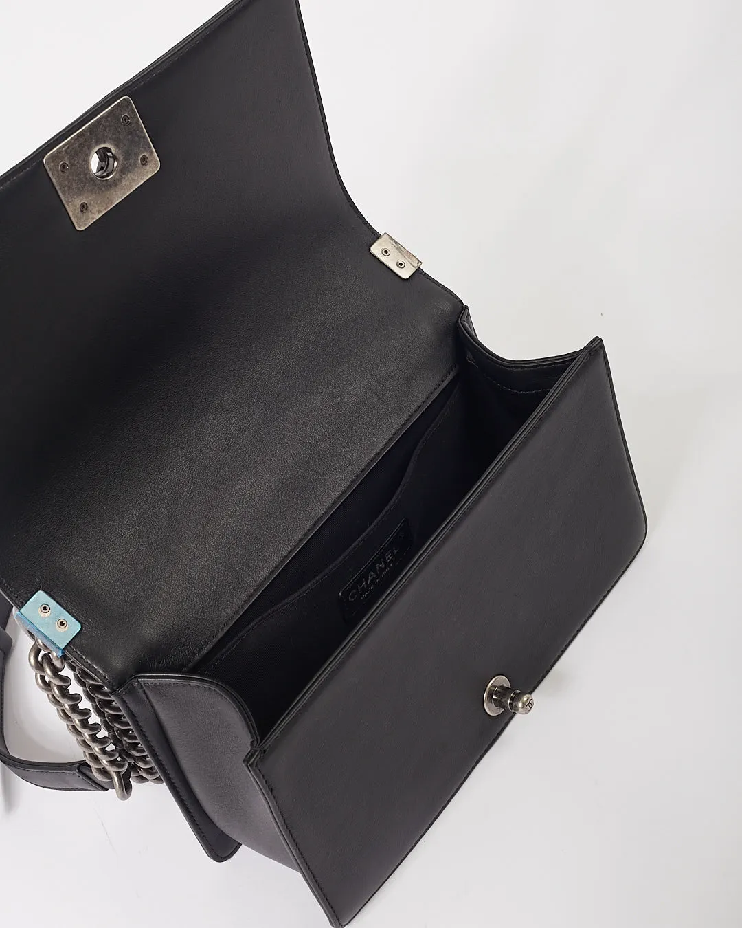 Chanel Black Lambskin Leather Jacquard Dallas Medium Boy Bag