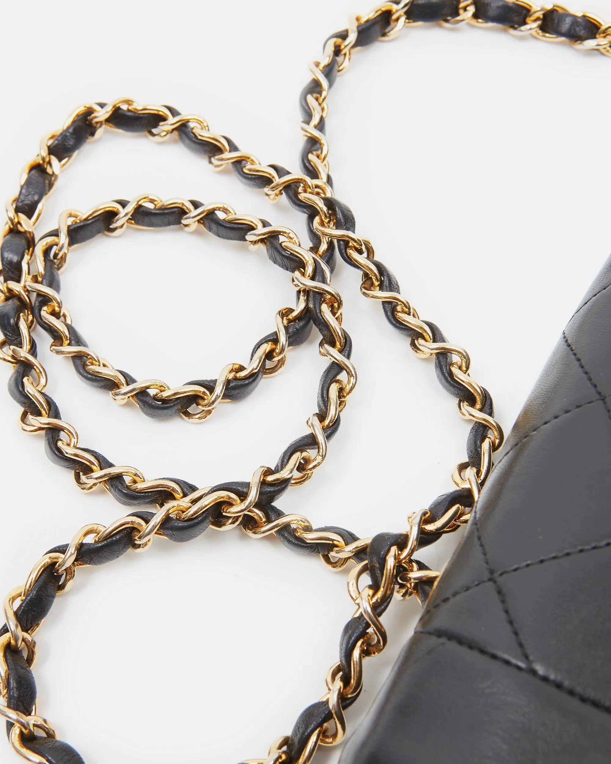 Chanel Black Lambskin Leather Quilted 24K Gold Diana Flap Bag