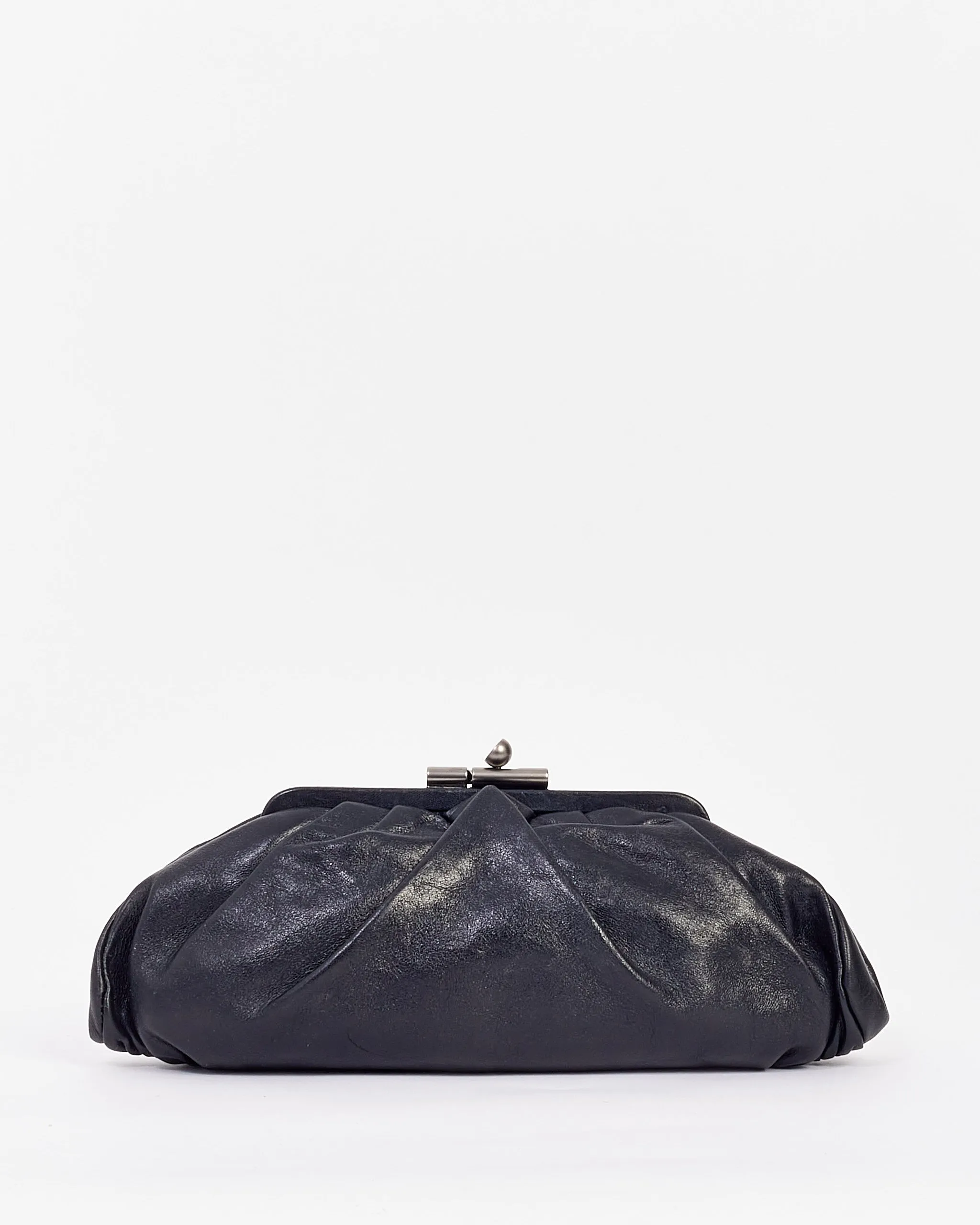 Chanel Black Leather Pouch Logo Clutch