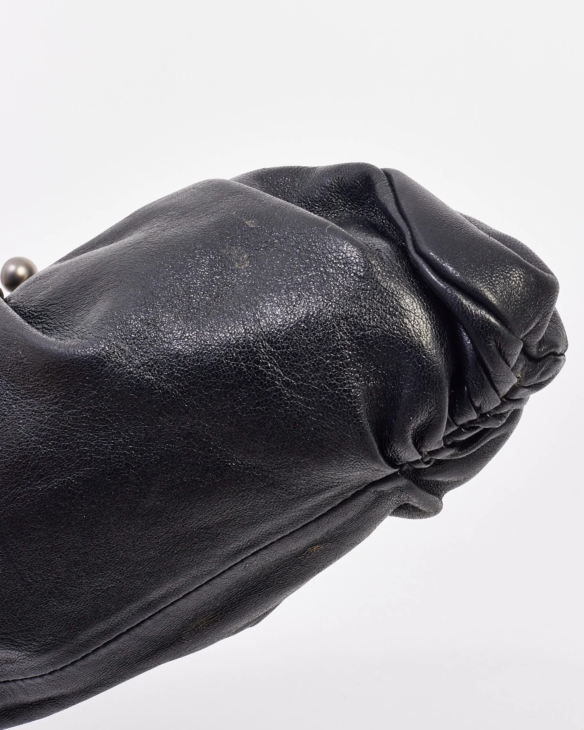 Chanel Black Leather Pouch Logo Clutch
