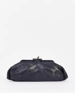 Chanel Black Leather Pouch Logo Clutch