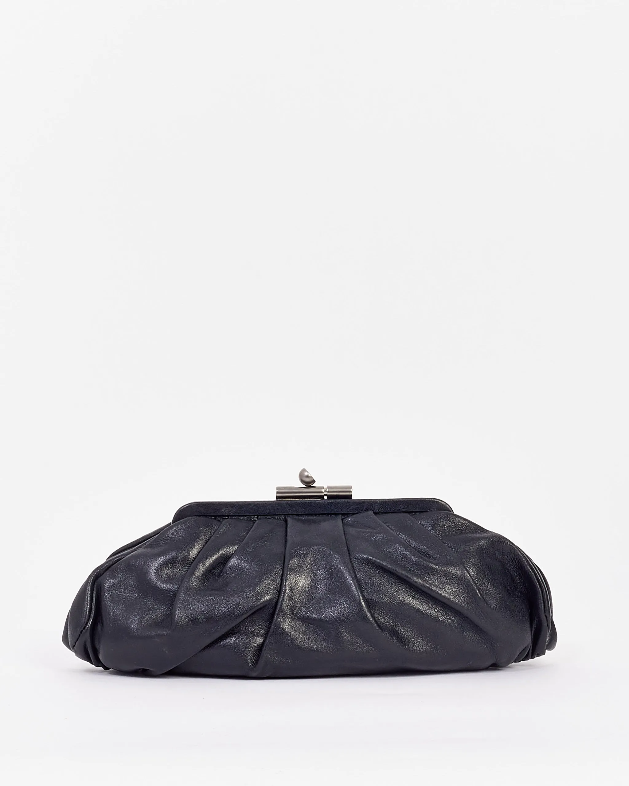 Chanel Black Leather Pouch Logo Clutch