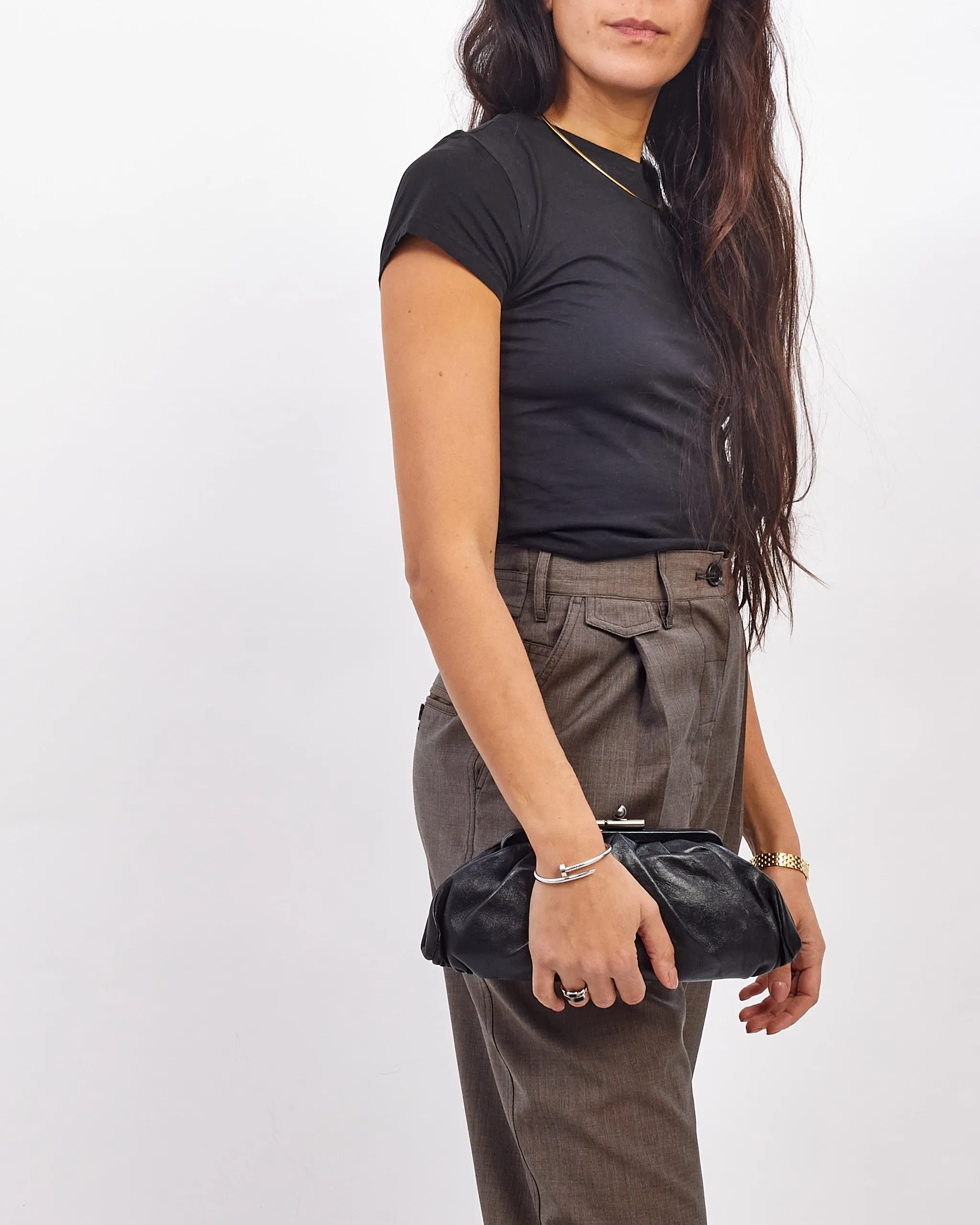 Chanel Black Leather Pouch Logo Clutch