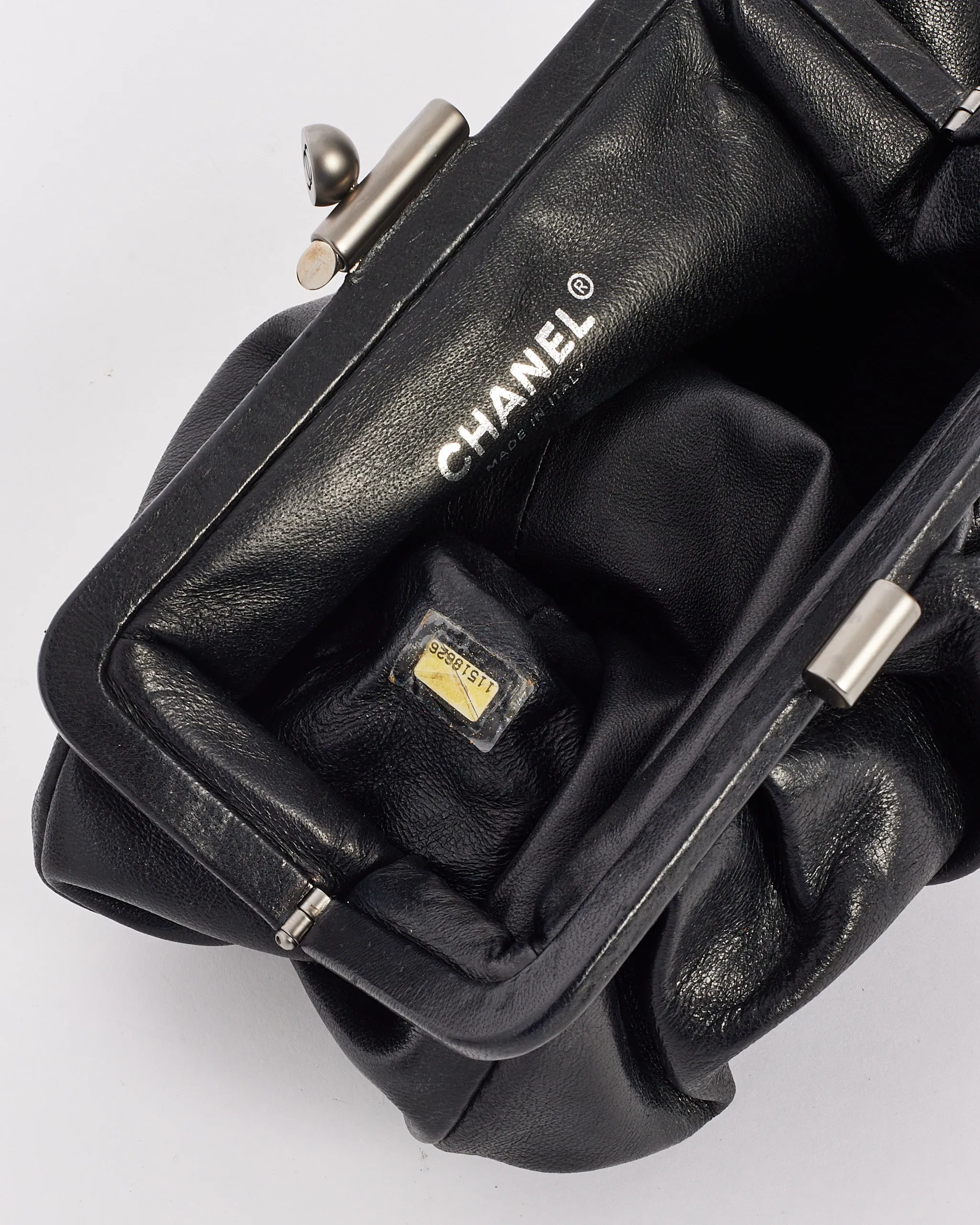 Chanel Black Leather Pouch Logo Clutch