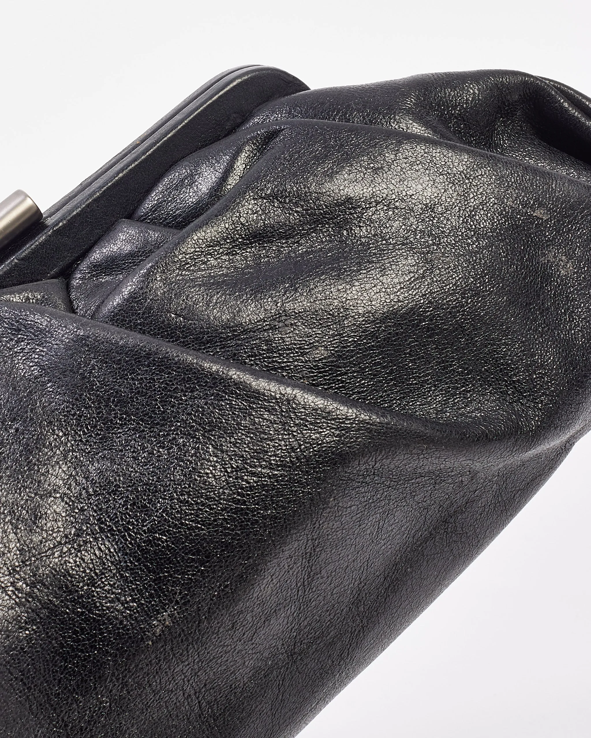 Chanel Black Leather Pouch Logo Clutch