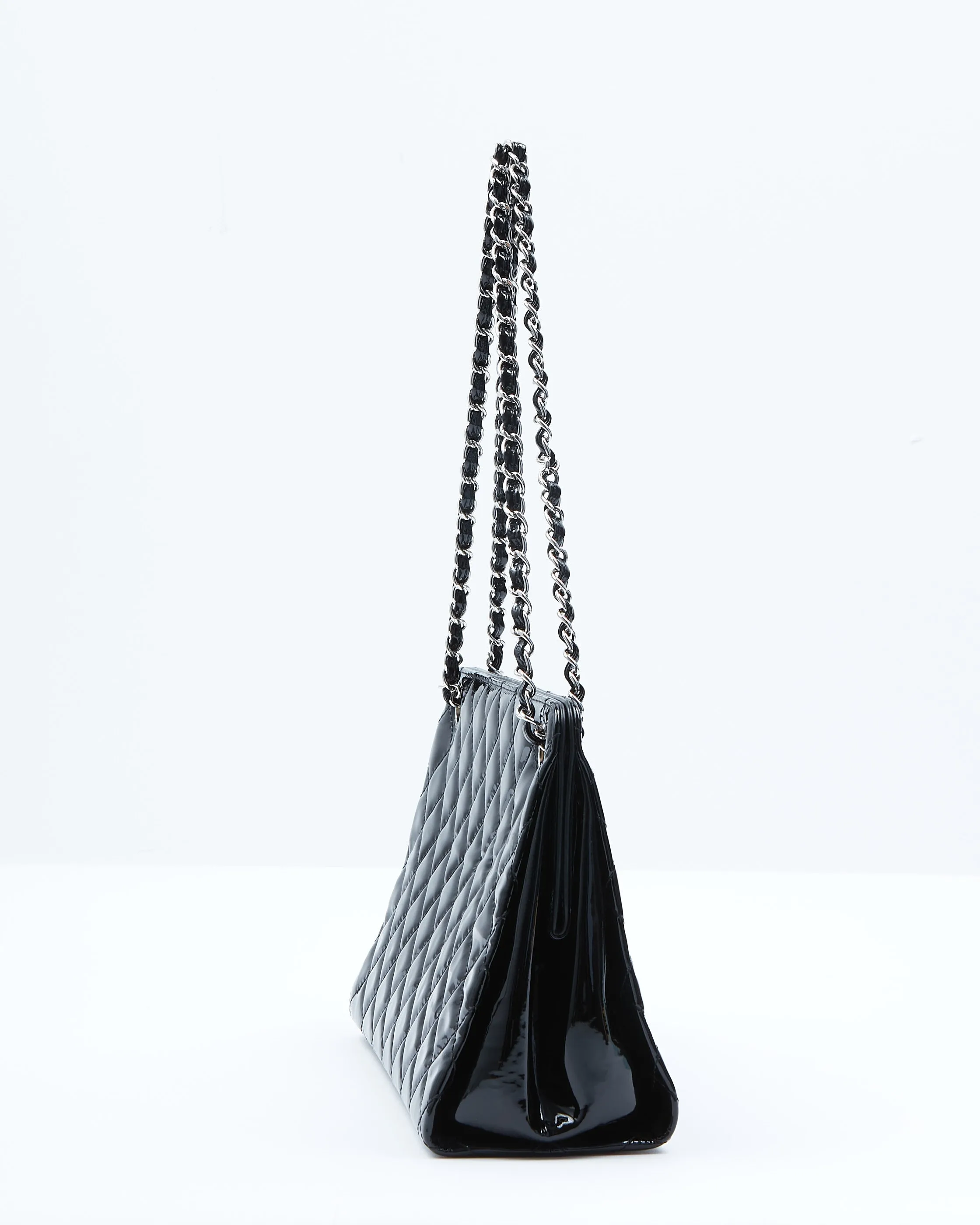 Chanel Black Patent Quilted CC Timeless Shopper Tote Chain Bag