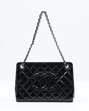 Chanel Black Patent Quilted CC Timeless Shopper Tote Chain Bag