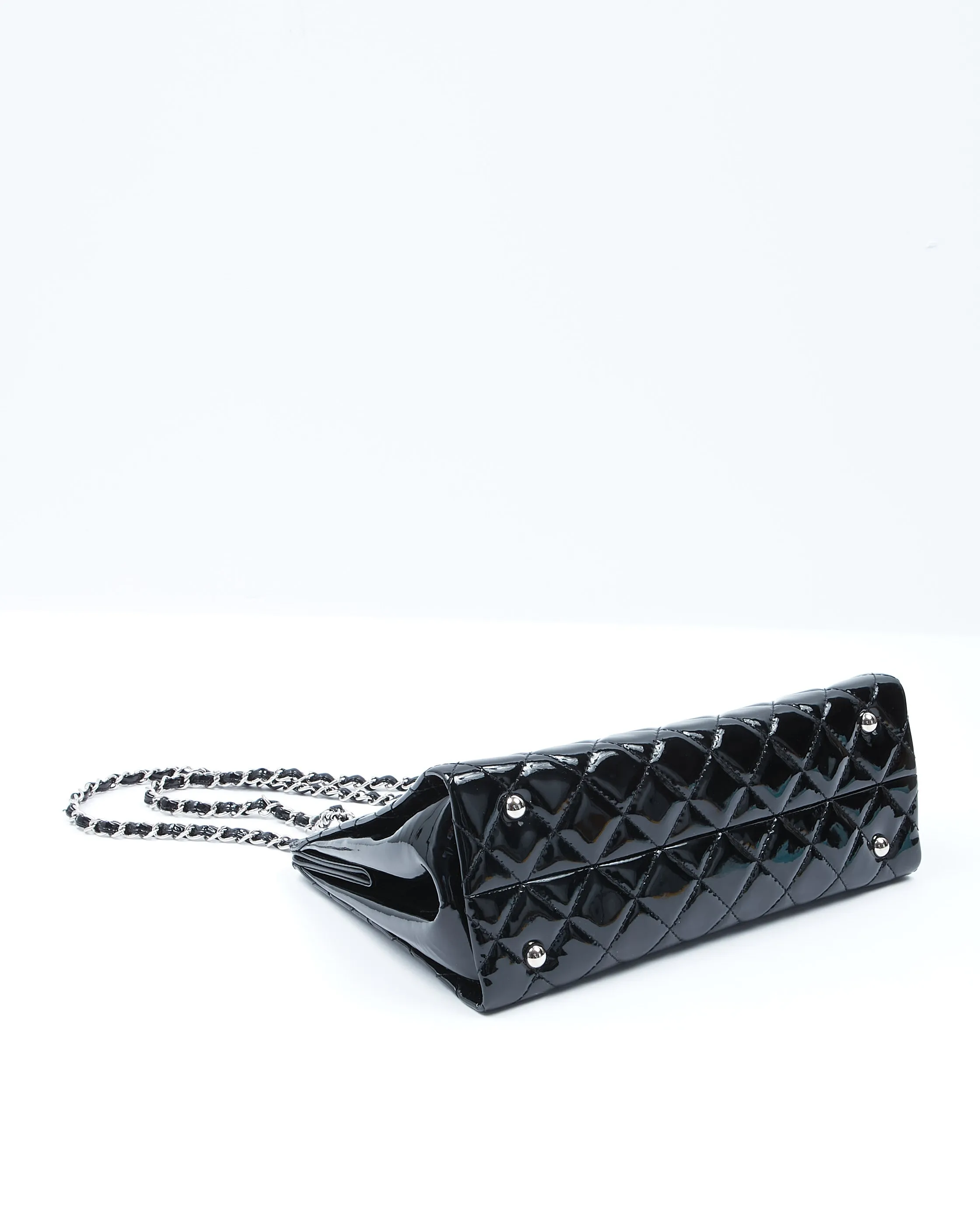 Chanel Black Patent Quilted CC Timeless Shopper Tote Chain Bag