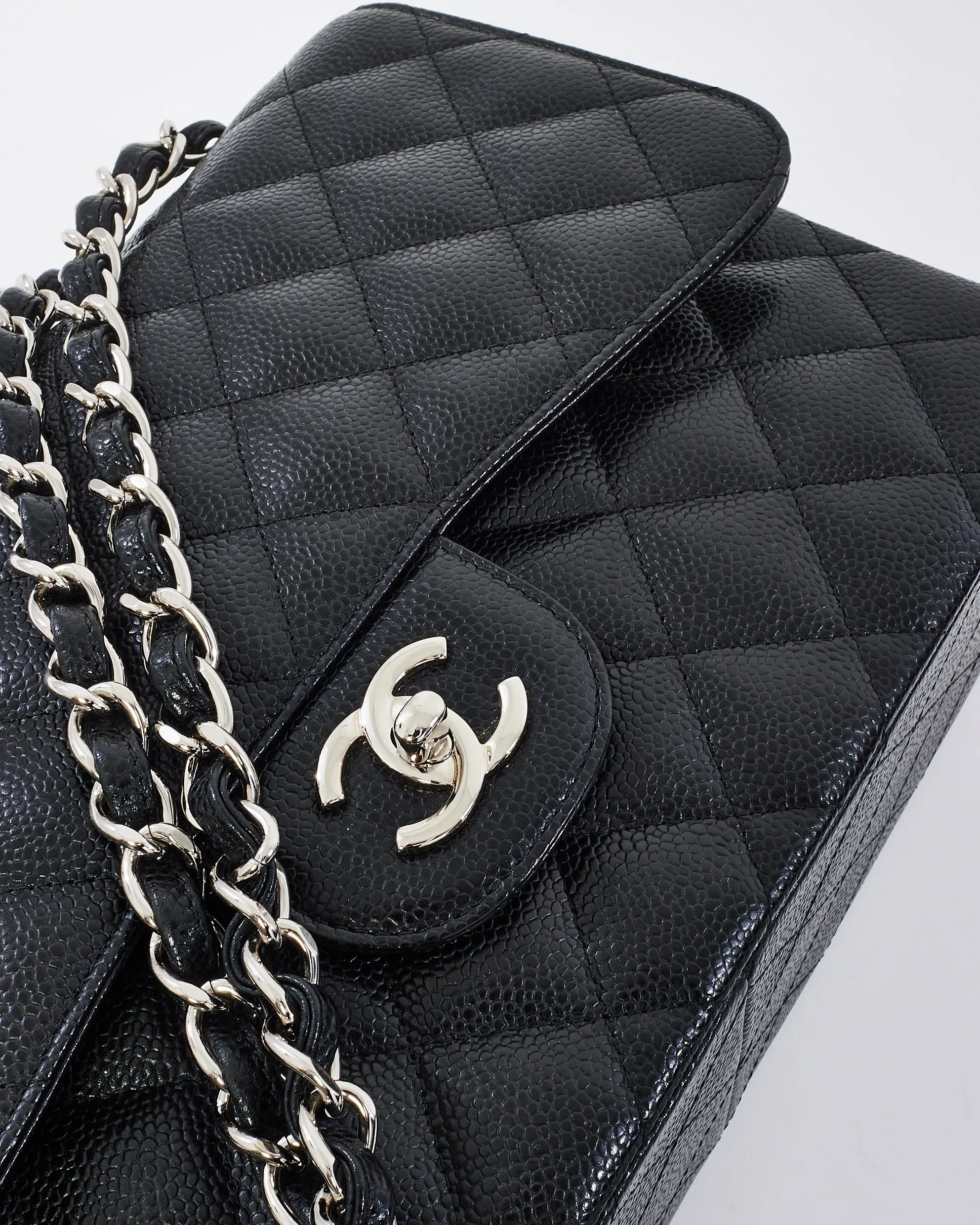 Chanel Black Quilted Caviar Leather Jumbo Double Flap with SHW