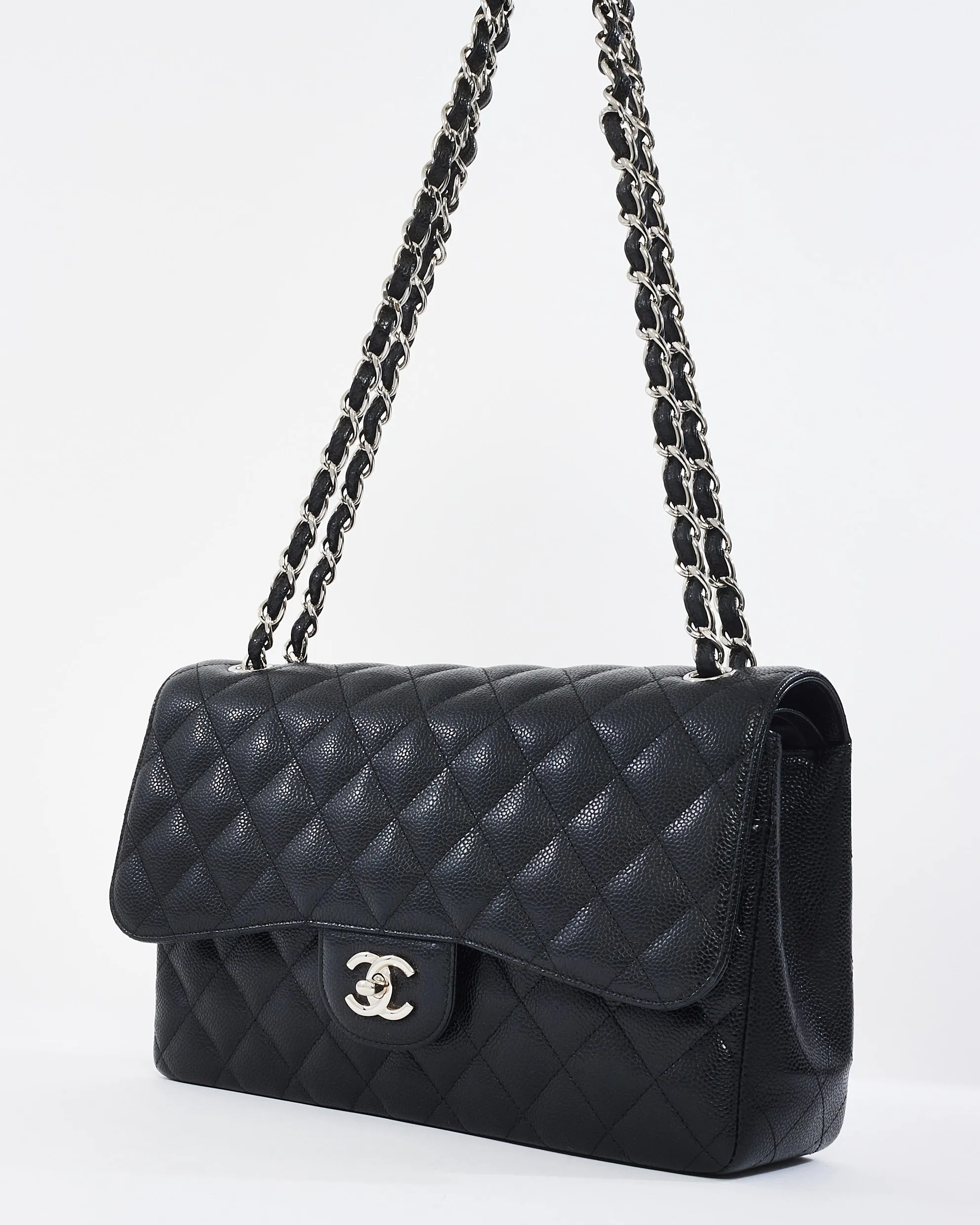 Chanel Black Quilted Caviar Leather Jumbo Double Flap with SHW