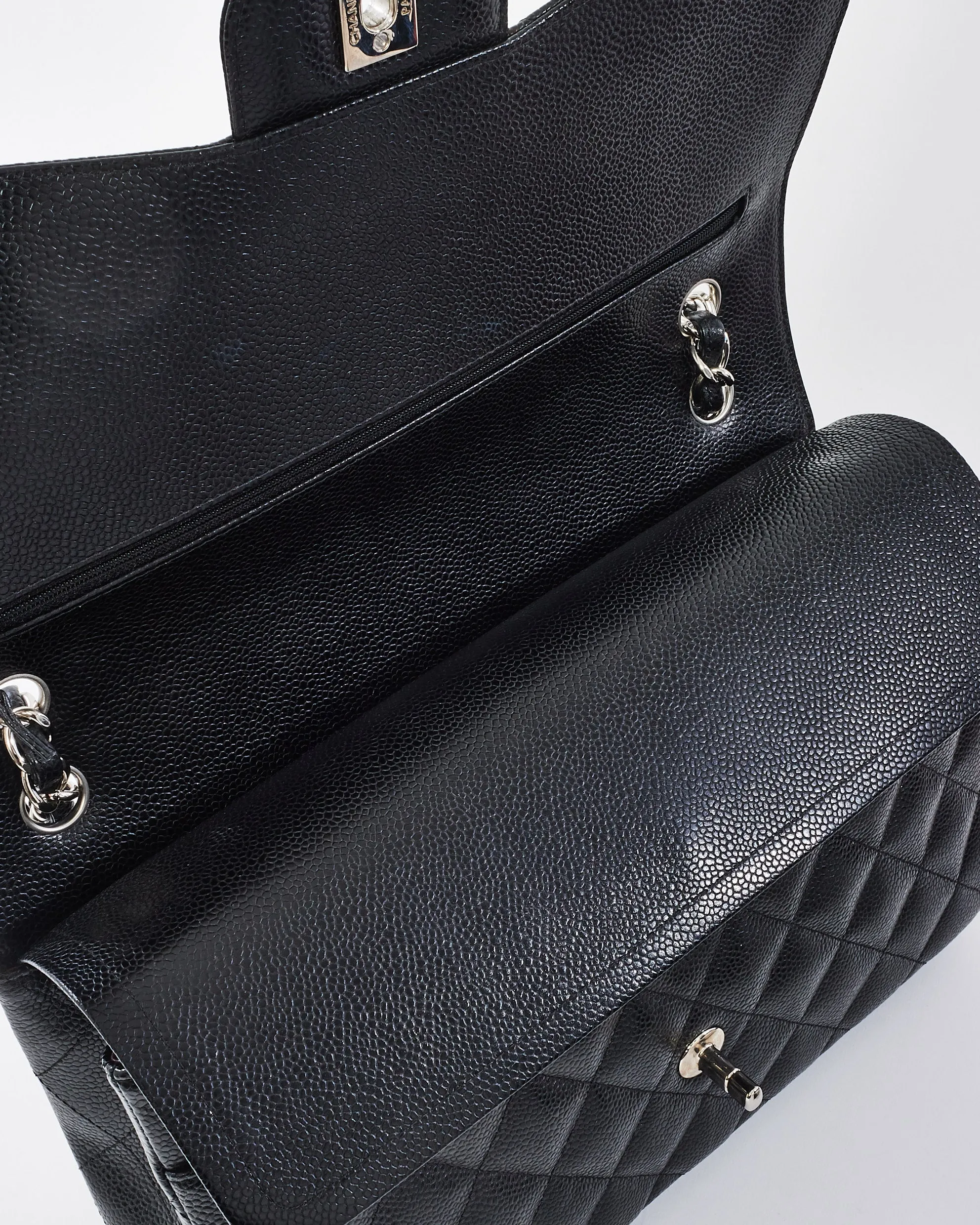 Chanel Black Quilted Caviar Leather Jumbo Double Flap with SHW
