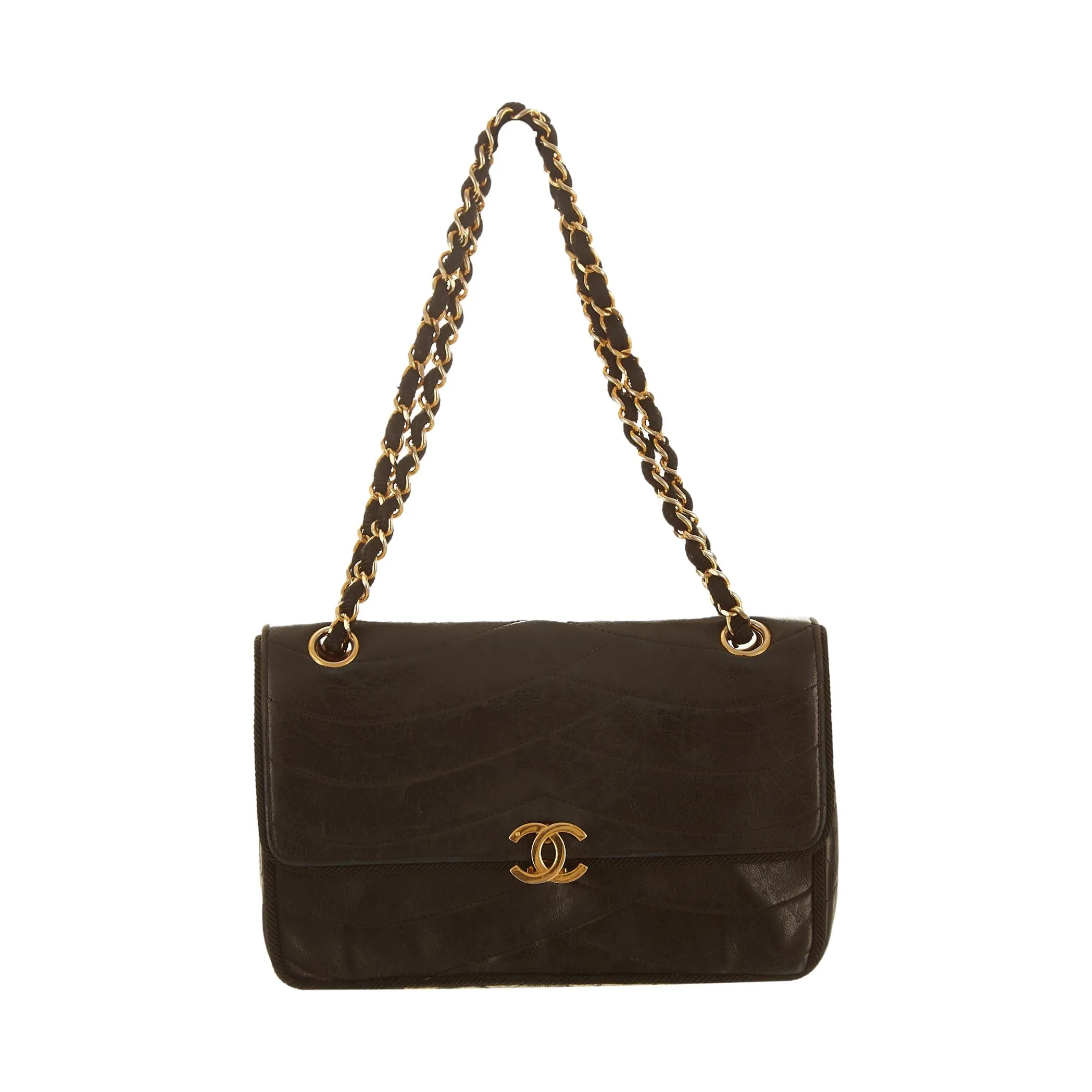 Chanel Black Wave Stitch Chain Shoulder Bag