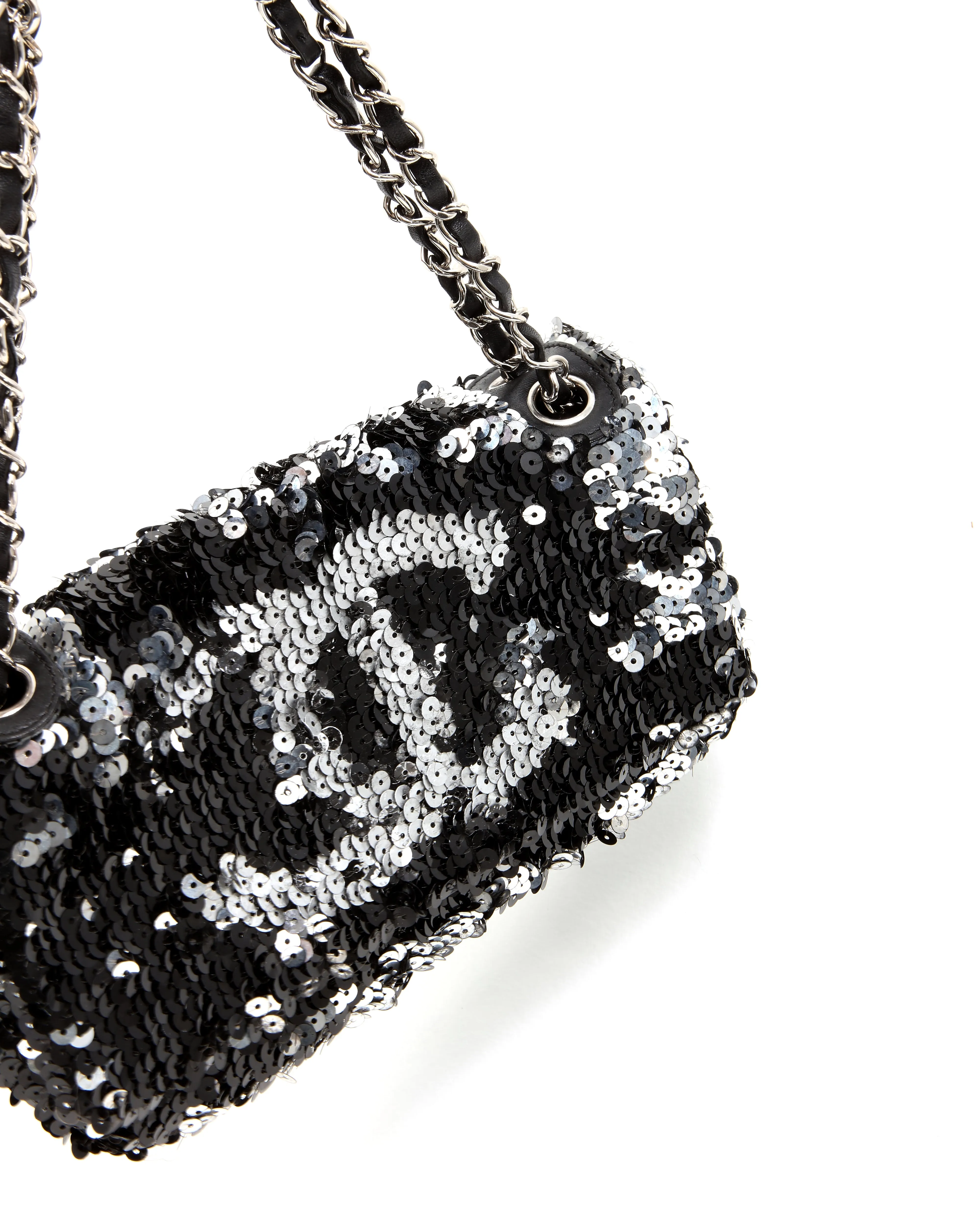 Chanel Black/Silver Sequin Flap CC Logo Shoulder Bag