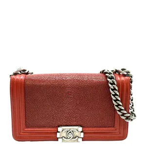 CHANEL Boy Flap with Stingray Leather Shoulder Bag Red - Final Sale