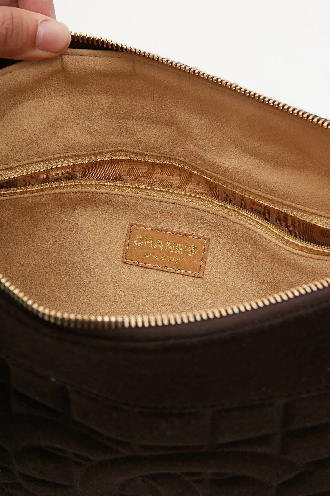Chanel Brown Wool Chocolate Bar Shoulder Bag