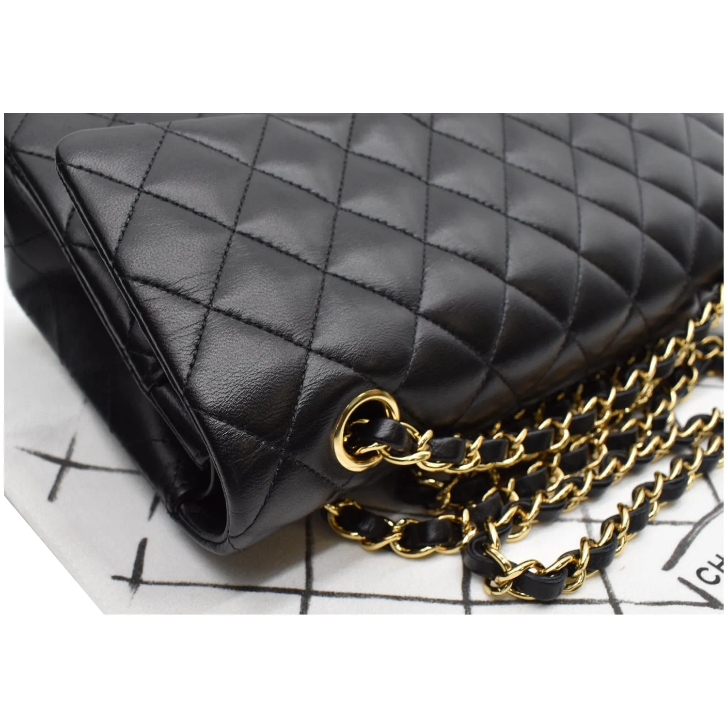 CHANEL Classic Double Flap Medium Leather Shoulder Bag Black