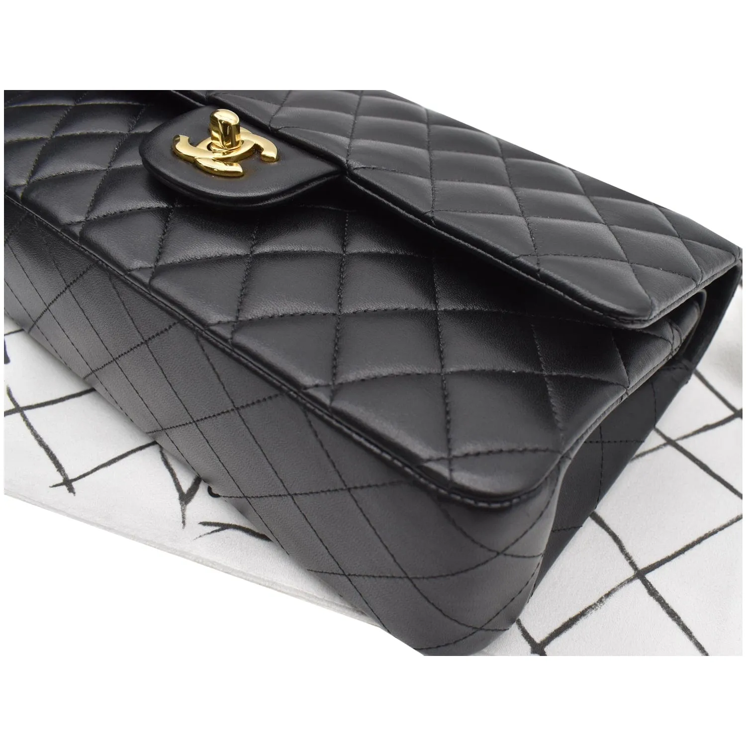 CHANEL Classic Double Flap Medium Leather Shoulder Bag Black