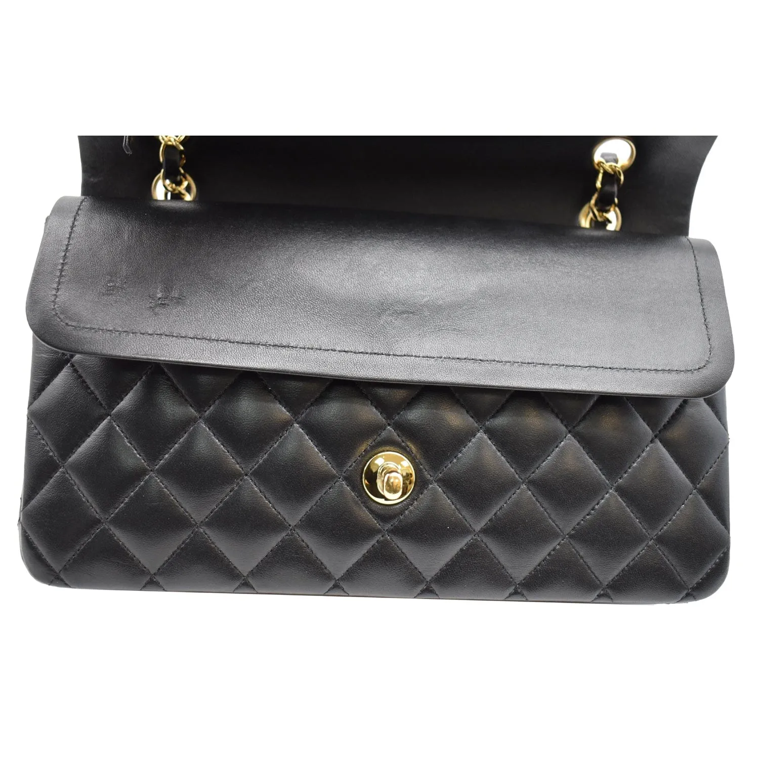 CHANEL Classic Double Flap Medium Leather Shoulder Bag Black