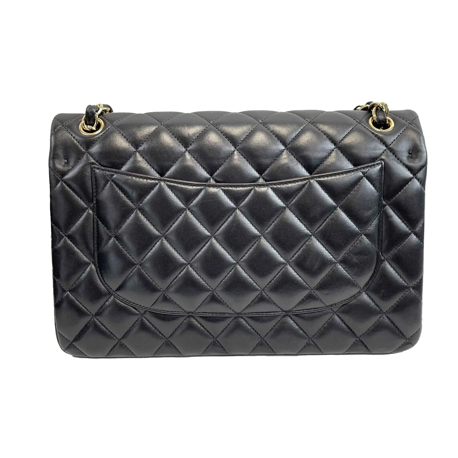 Chanel - Excellent - Quilted Jumbo CC Double Flap Black Lambskin Shoulder Bag
