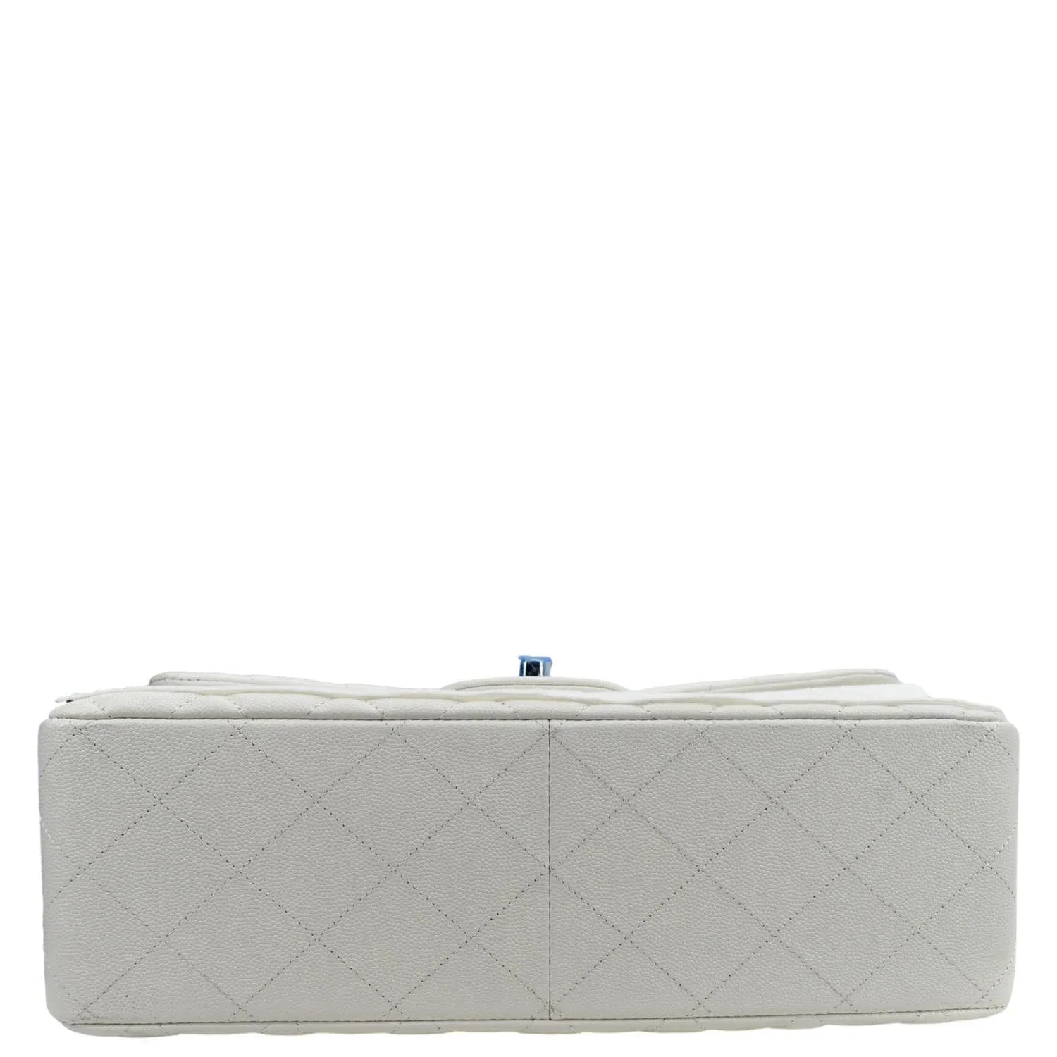CHANEL Jumbo Double Flap Quilted Caviar Leather Shoulder Bag White