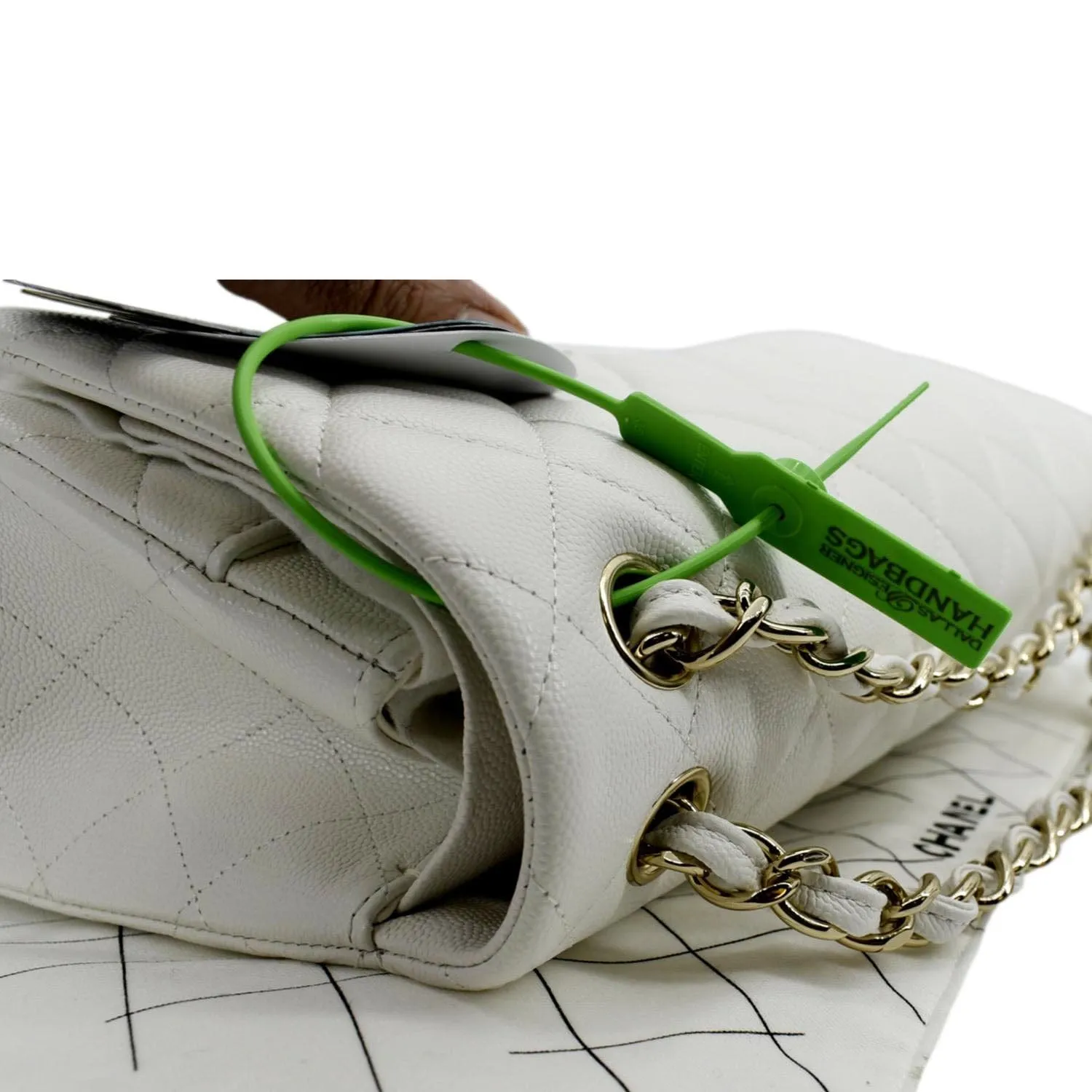 CHANEL Jumbo Double Flap Quilted Caviar Leather Shoulder Bag White