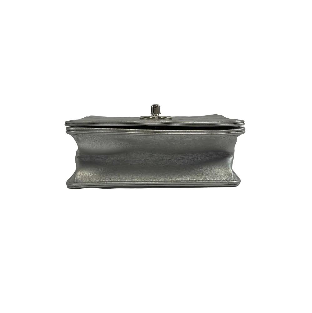 CHANEL Mini CC Propellor Square Flap Silver Leather Flap Bag Crossbody / Clutch