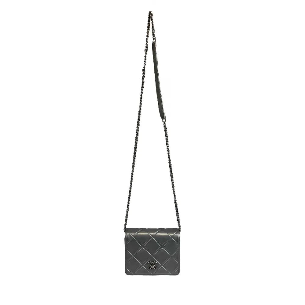 CHANEL Mini CC Propellor Square Flap Silver Leather Flap Bag Crossbody / Clutch