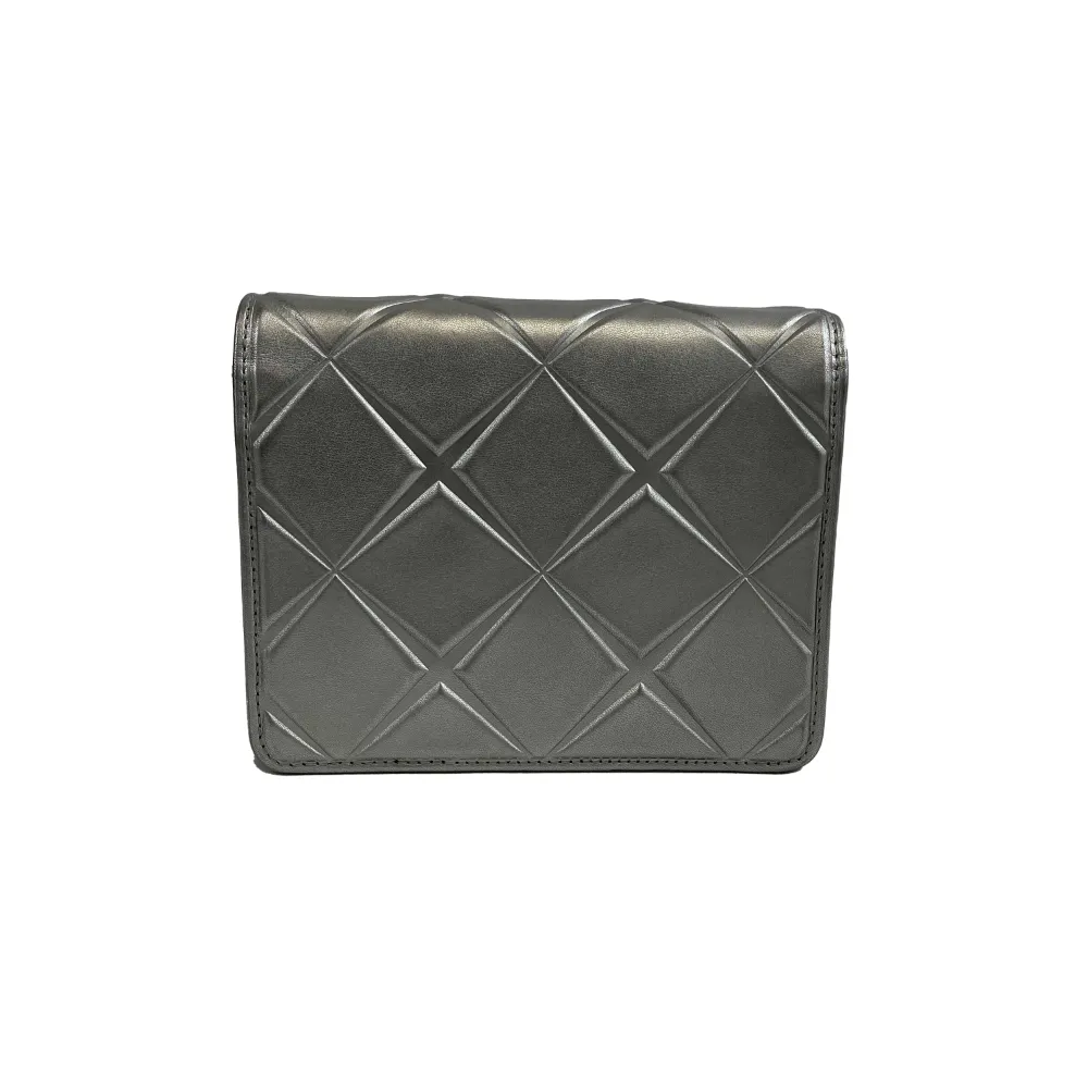 CHANEL Mini CC Propellor Square Flap Silver Leather Flap Bag Crossbody / Clutch