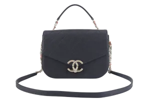 CHANEL PARIS-CUBA THREAD AROUND FLAP BAG (2359xxxx) BLACK CAVIAR LEATHER GOLD HARDWARE WITH CARD