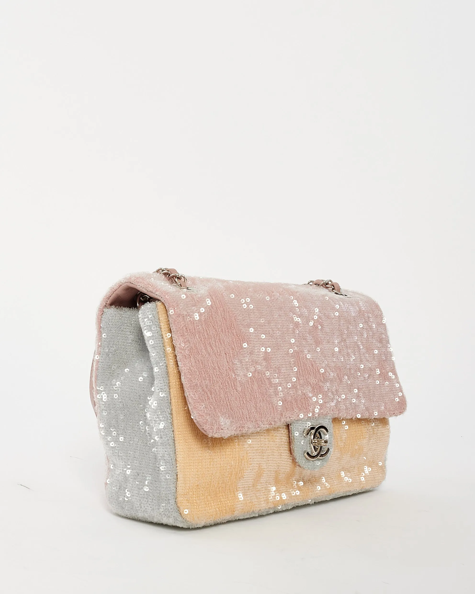 Chanel Pink Blue Yellow Sequin Waterfall Jumbo Flap Bag