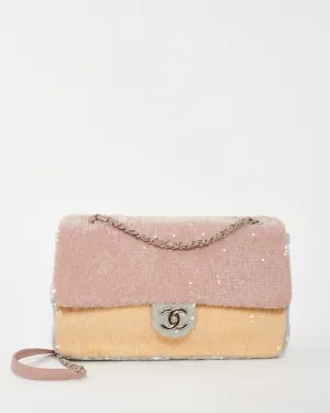Chanel Pink Blue Yellow Sequin Waterfall Jumbo Flap Bag