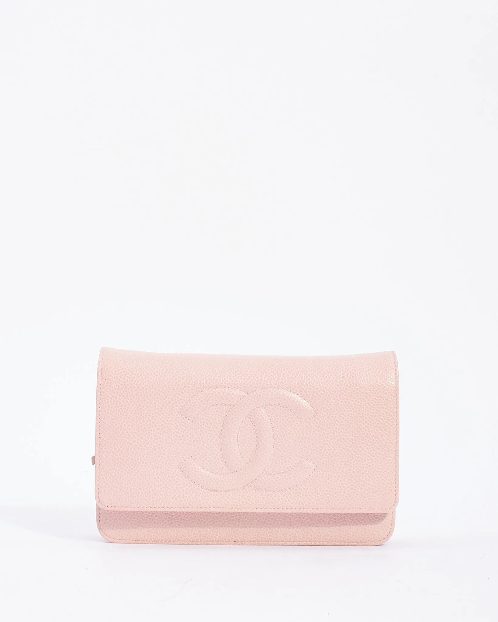 Chanel Pink Caviar Leather Timeless CC Wallet On Chain with Silver Hardware