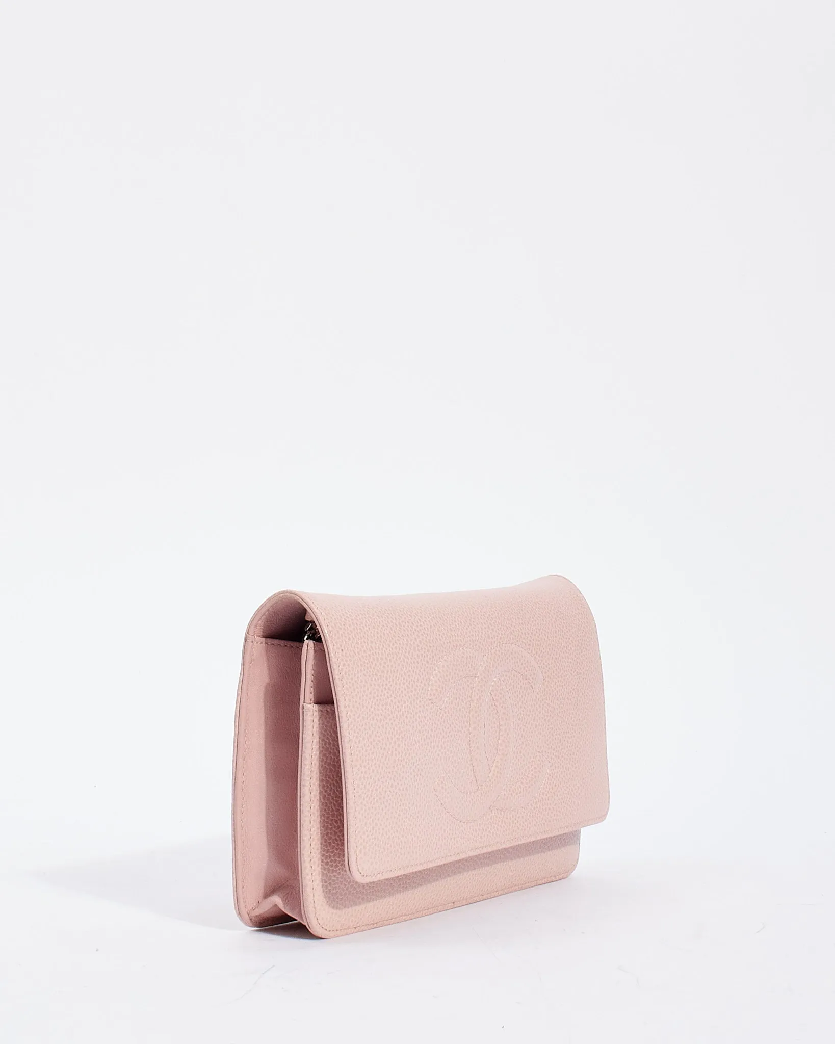 Chanel Pink Caviar Leather Timeless CC Wallet On Chain with Silver Hardware