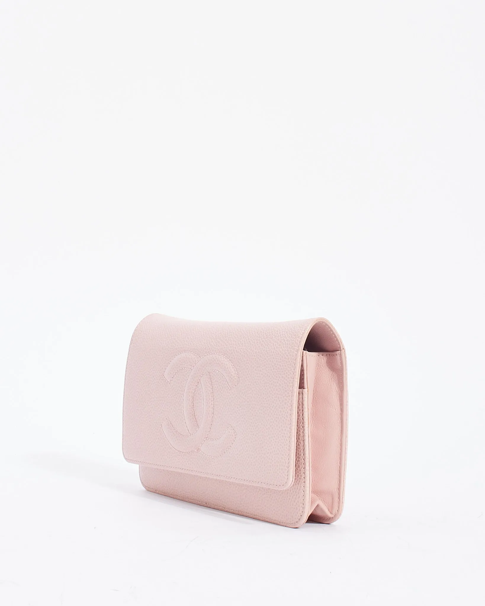Chanel Pink Caviar Leather Timeless CC Wallet On Chain with Silver Hardware