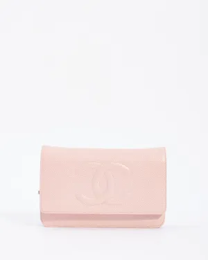 Chanel Pink Caviar Leather Timeless CC Wallet On Chain with Silver Hardware