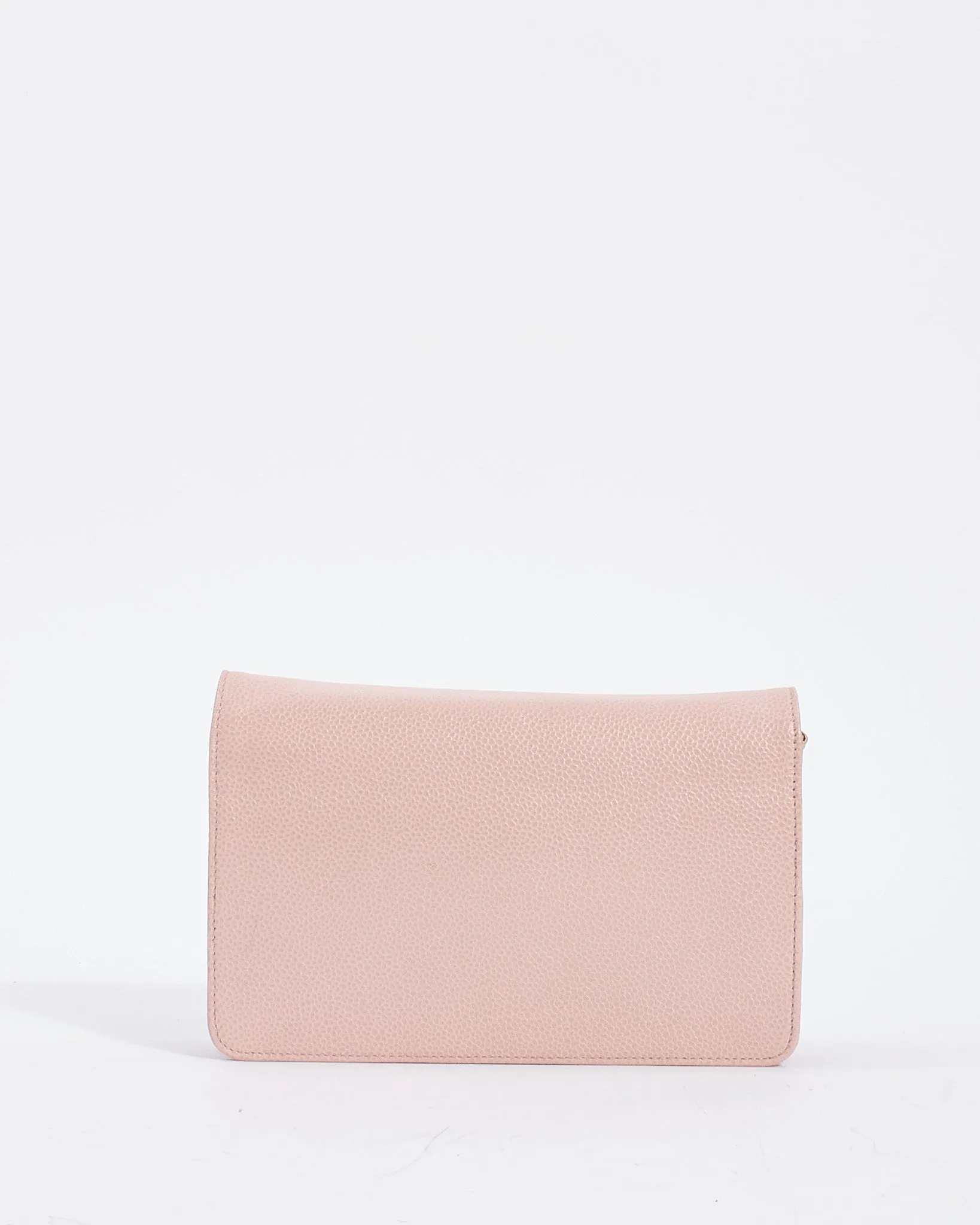 Chanel Pink Caviar Leather Timeless CC Wallet On Chain with Silver Hardware