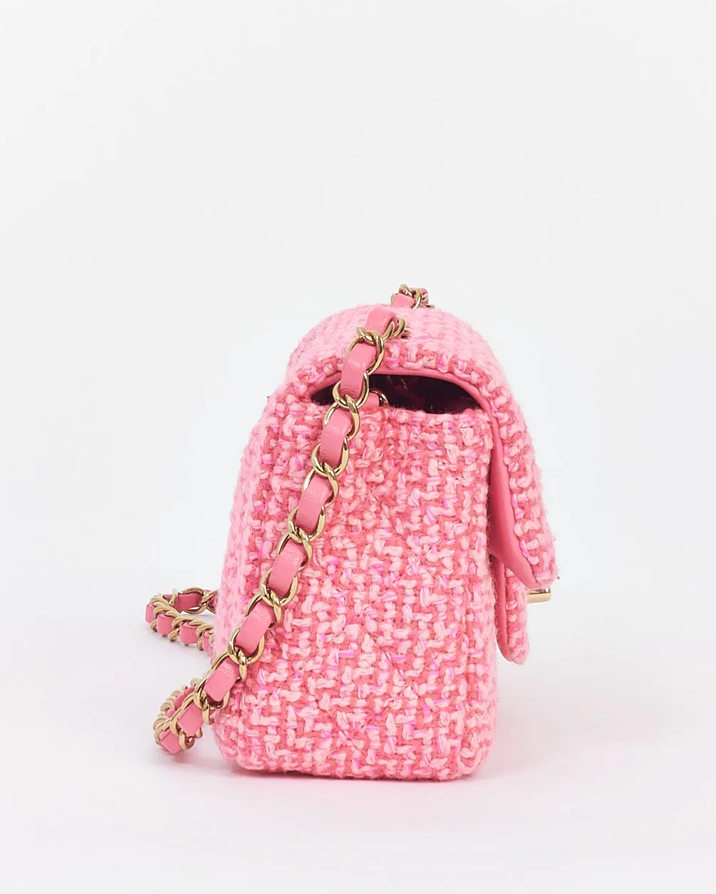 Chanel Pink Classic Tweed Rectangular Mini Flap Bag