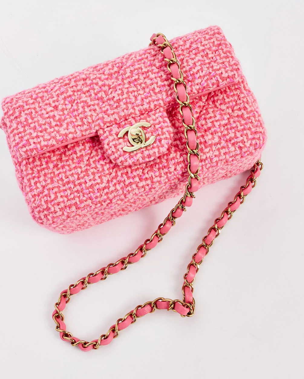 Chanel Pink Classic Tweed Rectangular Mini Flap Bag