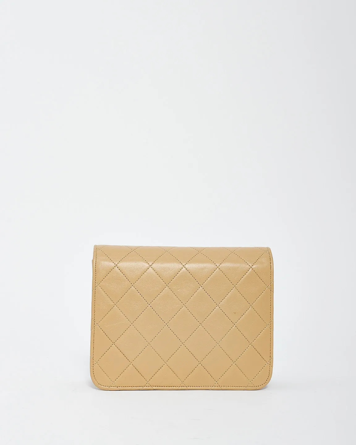 Chanel Vintage Beige Lambskin Quilted 24K Gold Small Square Single Flap Chain Bag