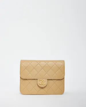 Chanel Vintage Beige Lambskin Quilted 24K Gold Small Square Single Flap Chain Bag