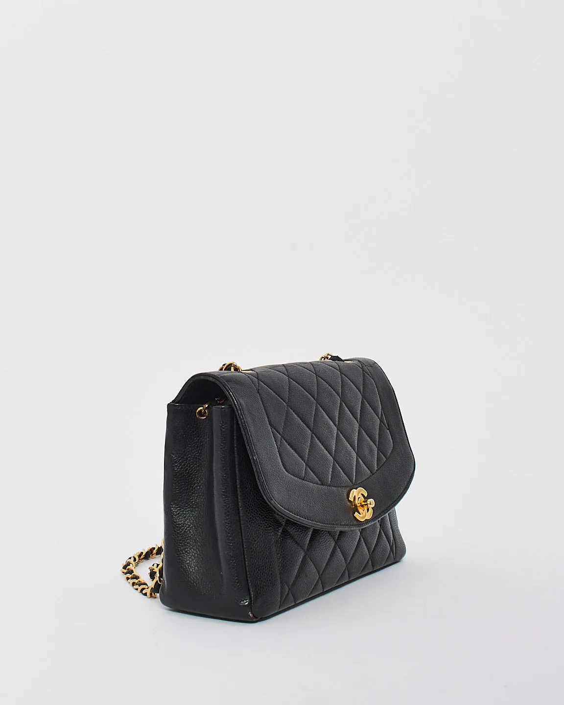 Chanel Vintage Black Caviar Leather Medium Diana Flap Shoulder Bag