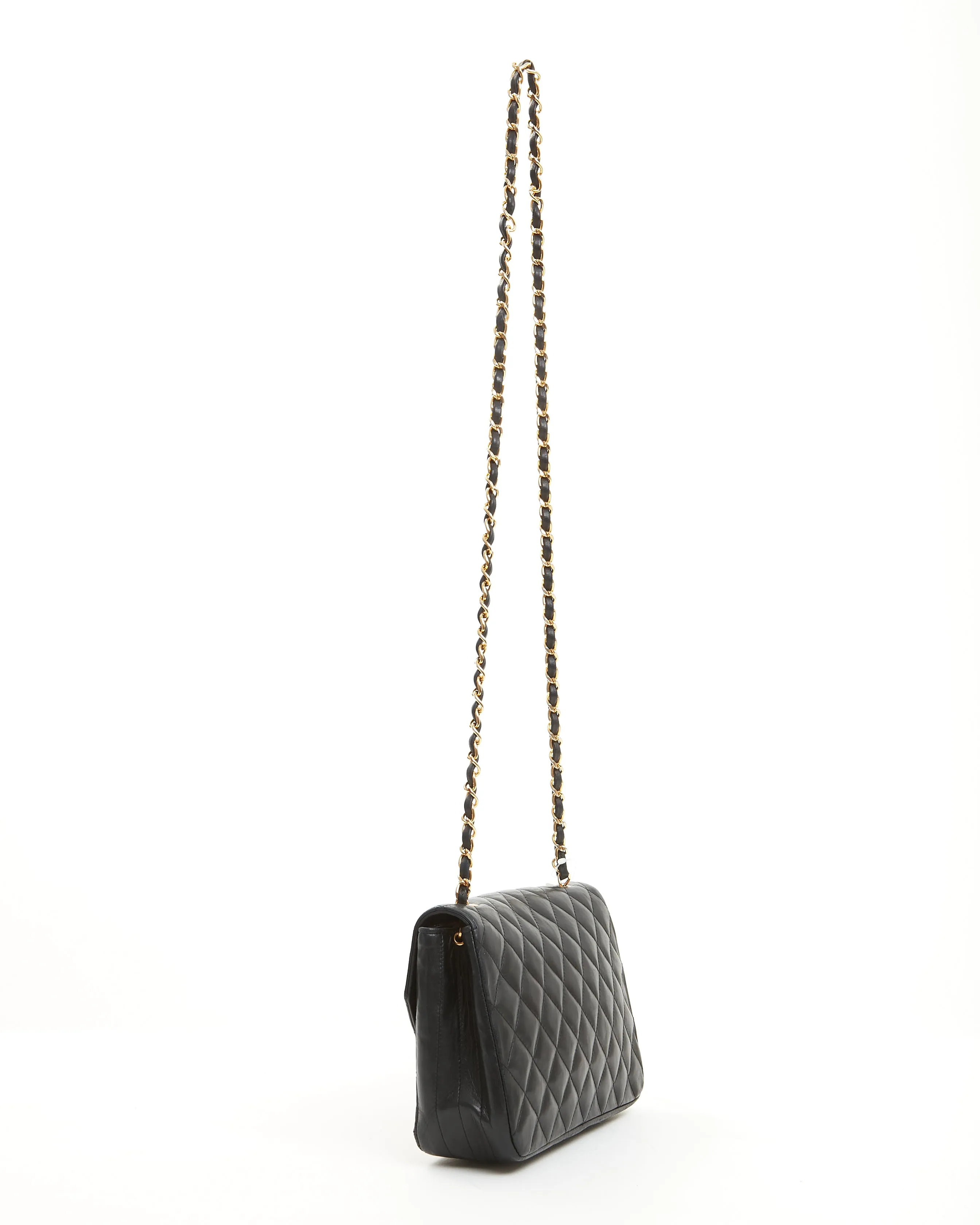 Chanel Vintage Black Matelasse Lambskin Leather Flap Bag