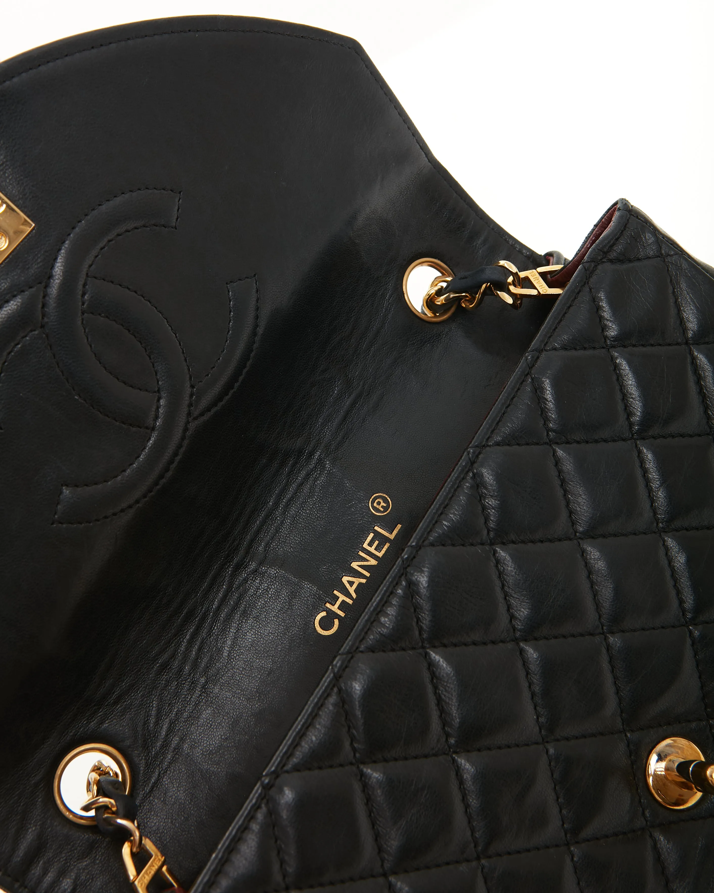 Chanel Vintage Black Matelasse Lambskin Leather Flap Bag